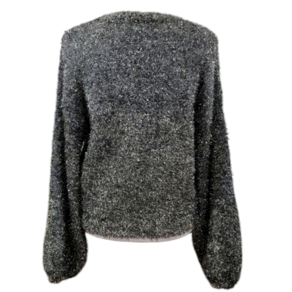 Anthropologie Leith Sweater Silver Black Metallic Tinsel Oversized XS